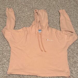 Champion Peach Cropped Hoodie with Script Logo